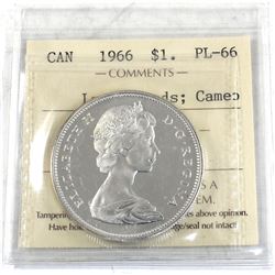 Silver $1 1966 Large Beads ICCS Certified PL-66 Cameo. Blast White!