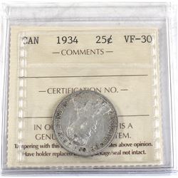 25-cent 1934 ICCS Certified VF-30
