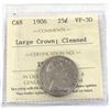 Image 1 : 25-cent 1906 Large Crown ICCS Certified VF-30 (cleaned)