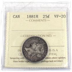 25-cent 1881H ICCS Certified VF-20.