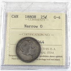 25-cent 1880H Narrow 0, ICCS Certified G-4