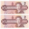 Image 2 : Set of 2x 1986 $2 Sequential BRX Replacement Notes: BC-55cA Bonin-Theissen S/N: BRX3446222/223. Both