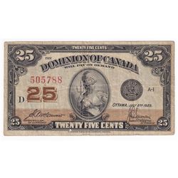 1923 DC-24c Dominion of Canada 25-cent 'Shinplaster' McCavour-Saunders S/N: 505788.
