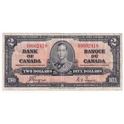 1937 Bank of Canada $2 Coyne-Towers S/N: D/R9002418 in F+ condition (small margin tear on bottom)