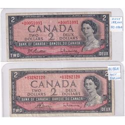 Pair of 1954 Bank of Canada Replacement $2 Modified, Lot includes *A/B0051091 & *A/G3282120.  2pcs
