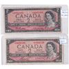 Image 1 : Pair of 1954 Bank of Canada Replacement $2 Modified, Lot includes *A/B0051091 & *A/G3282120.  2pcs