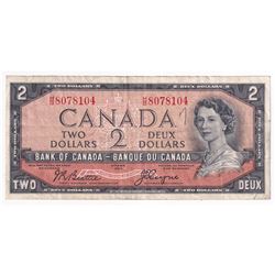 1954 Bank of Canada Devil's Face $2 Beattie-Coyne S/N: H/B8078104 in F-VF (small writing #7 on front