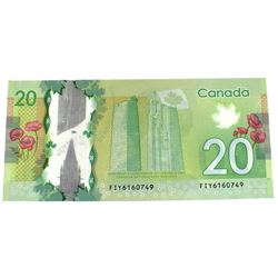 2012 Bank of Canada $20 With Wider Font on Last #9 Left Hand Side Serial Number. S/N: FIY6160749 Not