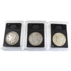 3x USA Silver Dollars 1904, 1924-S, & 1934. Average Circulated Condition (coins are .900 Fine and co