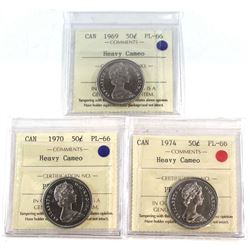 50-cent 1969, 1970, & 1974 ICCS Certified PL-66 Heavy Cameo 3pcs.