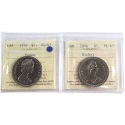 $1 Canada 1970 Cameo & 1976 ICCS Certified PL-67 2pcs. Top Grade for ICCS!