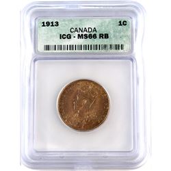 1-cent 1913 Canada ICG Certified MS-66 Red Brown