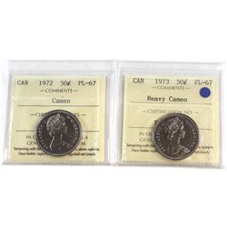 50-cent 1972 Cameo & 1973 Heavy Cameo ICCS Certified PL-67. 2pcs. Top grade for ICCS!