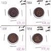 Image 1 : 4x USA 1-cents. Lot includes 1863 VF-EF, 1864 Variety 2 VG-F, 1859 F-VF, & 1858 Small Letters VG. Co