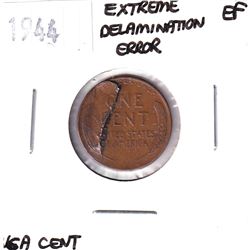 1944 USA 1-cent Error with extreme Delamination on Reverse EF. Impressive error!