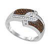 Image 1 : Round Brown Diamond Hooked Stripe Band 1/3 Cttw 10kt White Gold
