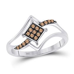 Round Brown Diamond Square Cluster Ring 1/6 Cttw 10kt White Gold