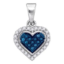 Round Blue Color Enhanced Diamond Cluster Small Heart Pendant 1/8 Cttw 10kt White Gold