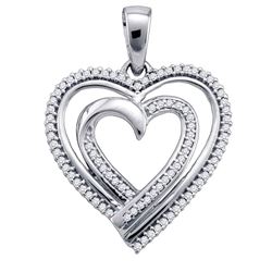 Diamond Double Nested Heart Pendant 1/4 Cttw 10kt White Gold