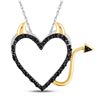 Round Black Color Enhanced Diamond Devil Naughty Heart Pendant 1/20 Cttw 10kt White Gold