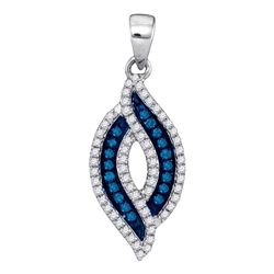 Round Blue Color Enhanced Diamond Oval Frame Pendant 1/3 Cttw 10kt White Gold