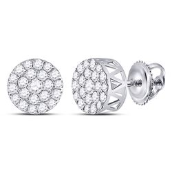 Diamond Circle Frame Cluster Earrings 1.00 Cttw 14kt White Gold
