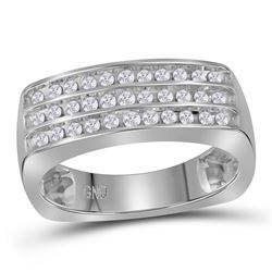 Mens Diamond Triple Row Wedding Anniversary Band Ring 1/2 Cttw 10kt White Gold