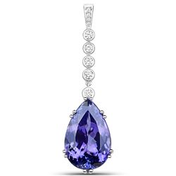 28.37 ctw Tanzanite & Diamond Pendant 18K White Gold - REF-1615N6A