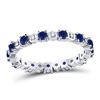 Round Blue Sapphire Diamond Eternity Band Ring 1.00 Cttw 10kt White Gold