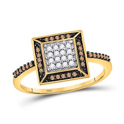 Round Brown Diamond Square Frame Cluster Ring 1/4 Cttw 10kt Yellow Gold