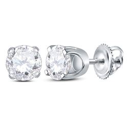 Unisex Diamond Solitaire Stud Earrings 7/8 Cttw 14kt White Gold