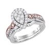 Image 1 : Diamond Teardrop Cluster Bridal Wedding Engagement Ring Band Set 1.00 Cttw 14kt Two-tone White Gold