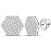 Image 1 : Mens Diamond Hexagon Cluster Stud Earrings 1/5 Cttw 10kt White Gold