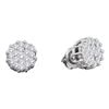 Image 1 : Diamond Flower Cluster Screwback Earrings 1.00 Cttw 14kt White Gold