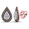 Image 1 : Round Brown Diamond Teardrop Cluster Earrings 1/5 Cttw 10kt Rose Gold