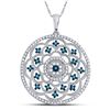 Image 1 : Round Blue Color Enhanced Diamond Circle Pendant 1/2 Cttw 10kt White Gold