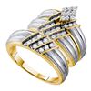 Image 1 : His & Hers Diamond Cluster Matching Bridal Wedding Ring Band Set 3/4 Cttw 14kt Two-tone Gold