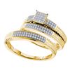 Image 1 : His & Hers Diamond Cluster Matching Bridal Wedding Ring Band Set 1/4 Cttw 10kt Yellow Gold