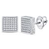 Image 1 : Mens Diamond Square Cluster Stud Earrings 1/5 Cttw 10kt White Gold