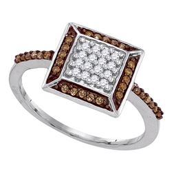 Round Brown Diamond Square Frame Cluster Ring 1/4 Cttw 10kt White Gold