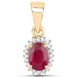 0.62 ctw Ruby & White Diamond Pendant 14K Yellow Gold - REF-28M2F