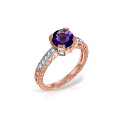 Genuine 1.80 ctw Amethyst & Diamond Ring 14KT Rose Gold - REF-98R3P