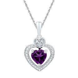 Heart Lab-Created Amethyst Heart & Diamond Pendant 3/4 Cttw 10kt White Gold