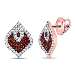 Round Red Color Enhanced Diamond Stud Cluster Spade Earrings 3/8 Cttw 10kt Rose Gold