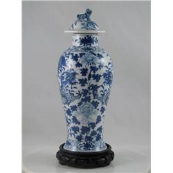 18th C.Chinese Blue  White Dragon Covered Urn Qianlong
