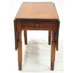 Pumpkin Pine Drop Leaf Table with Drawer 19th C.