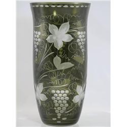 Egermann Vase, Original Label, Grapes and Floral Etched