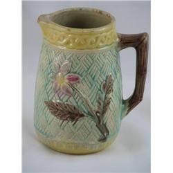 Majolica Creamer Pitcher Basket weave Flower 