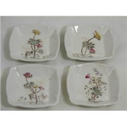 4 Porcelain Butter Pats, Unmarked, Flor