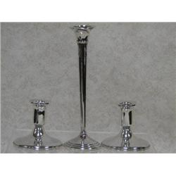 Elgin Sterling Bud Vase and Pair of Candleholders